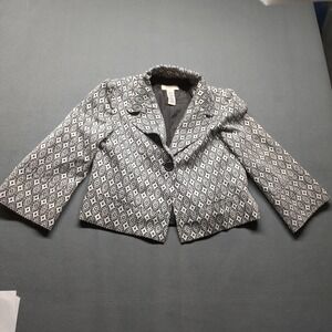 Covington‎ Blazer Women Small Black Geometric Cropped Single Button Lurex Jacket